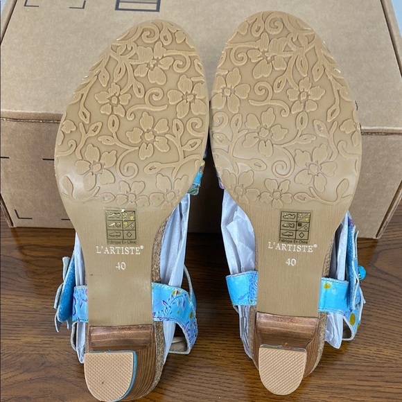 NWOT L'Artiste by Spring Step Blue/Pink Chunky‎ Heels Floral Embellishments EU40 - Picture 7 of 7